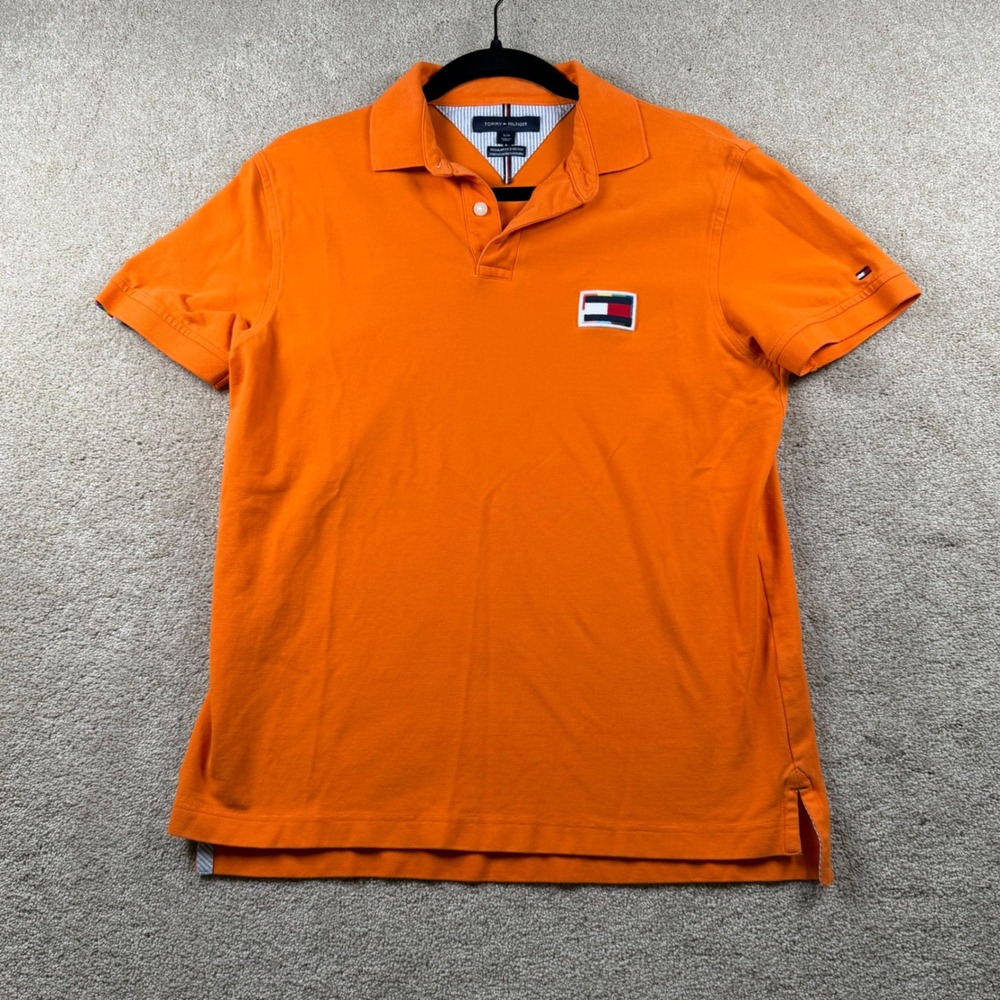 Tommy Hilfiger Mens Orange Pride Flag Logo Regular Fit Stretch Polo Shirt Small